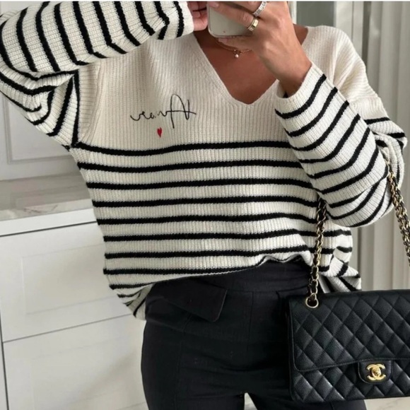 Marled Women's Striped Sweater - Black and White - Picture 2 of 12